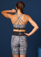 Sport Top with cross back shoulder strap in Grey Leo Collection by Power Woman.