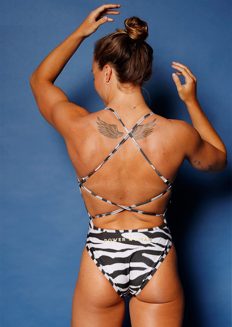 Tri Swimsuit White Zebra by Power Woman