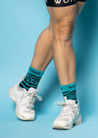 The Zebra Collection Cycling Sock in Turqoise  by Power Woman, is a high quality cycling sock with the maximum comfort and and a pleasant muscle support.